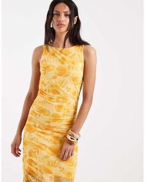 Pieces Ruched Midi Dress - Yellow