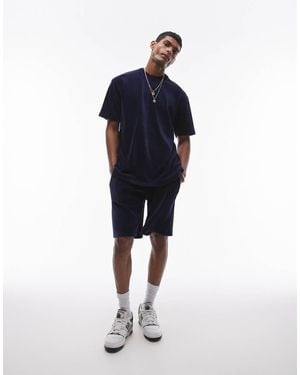 TOPMAN Oversized Fit Velvet Cord Short - Blue