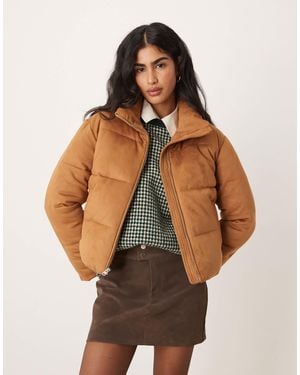 Abercrombie & Fitch Vegan Suede Short Puffer Jacket - Brown