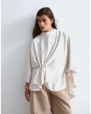 ARRANGE Satin Drape Top With Hardware Detail - White