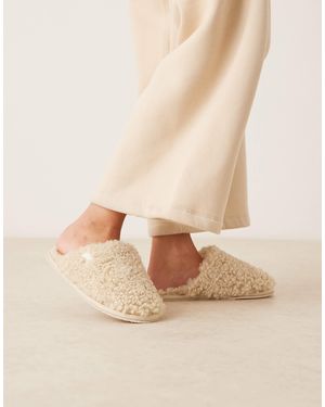 Calvin Klein Teddy Faux Fur Slippers - Natural
