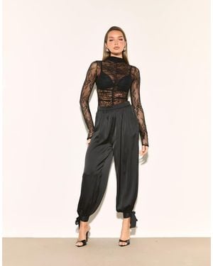 Noughts & Kisses Satin Balloon Leg Tie Detail Trouser - Natural
