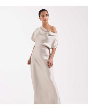 TFNC London Bridesmaids Off Shoulder Satin Maxi Dress - White