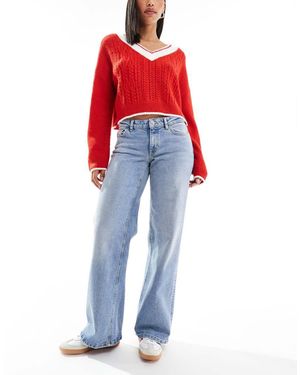 ONLY Juicy Low Waist Wide Leg Jeans - Red