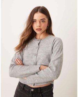 New Look Sparkle Crew Neck Cardigan - Grey