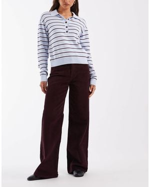 ONLY Hope pantalon en velours côtelé à taille haute et jambe large, prune foncé - Blanc
