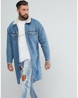 Sixth June Longline Denim Jacket With Fleece Lining - Blue