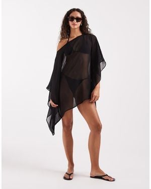ASOS Sheer Beach Mini Poncho Cover Up - Black