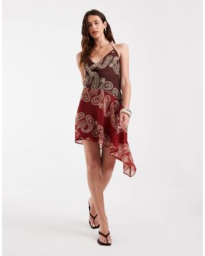 ASOS Chiffon Scarf Print Mini Dress - Red