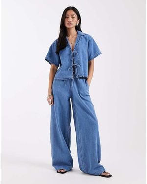 JJXX Co-ord Linen Mix Drawstring Pull On Jeans - Blue