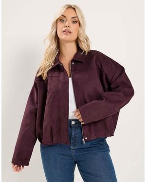 Yours Clothing Faux Suede Jacket - Purple