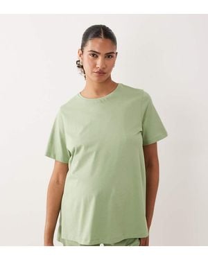 ASOS Asos Design Maternity Mix And Match Cotton Nursing Pyjama Oversized Tee With Side Splits - Green