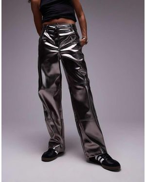 TOPSHOP Straight Leg Metallic Faux Leather Trouser - Multicolour