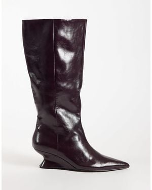 ASOS Curve Cinder Wedge Pull On Knee Boots - Brown