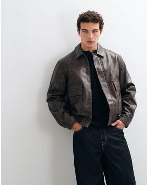 ASOS Oversized Double Pocket Leather Look Harrington - Blue