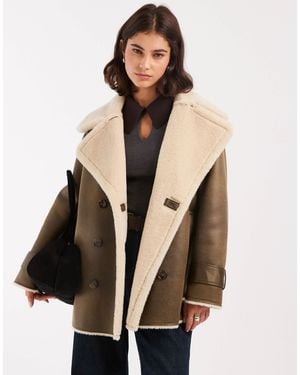 ASOS Oversized Bonded Borg Flight Jacket - Natural