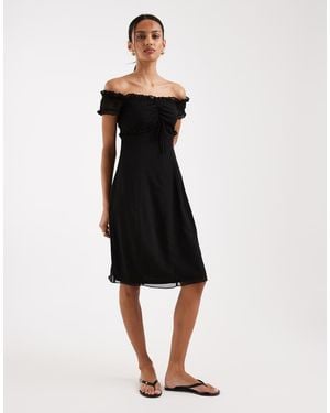 Motel Watimu Midi Chiffon Off Shoulder Dress - Black