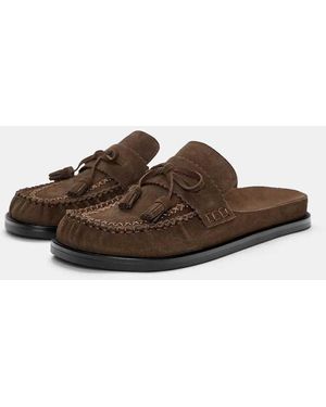 Pull&Bear Leather Tassel Clogs - Brown