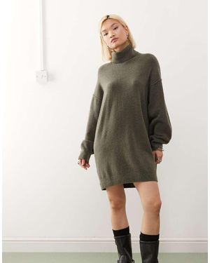 Weekday Vestido Corto Estilo Jersey Con Cuello Subido De Punto Exclusivo En Asos De -Verde