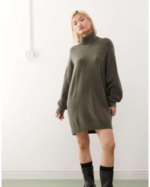 Weekday Vestido Corto Con Cuello Vuelto De Punto Exclusivo En Asos De -Verde