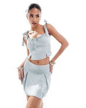 Kaiia Satin Bow Tie Sleeve Cami Top Co-ord - Blue