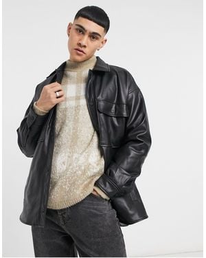 Bershka Faux Leather Jacket - Black