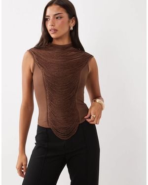 ASOS Hochgeschlossenes bandage-top mit drapierung und fransen - Braun