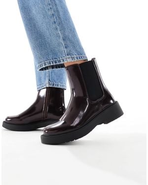 schuh Wide fit - amia - bottines chelsea effet croco à semelle chunky - bordeaux - Bleu