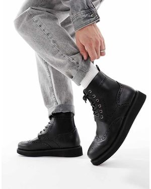 ASOS Scarpe Brogue Stringate Nere Con Zeppa - Nero