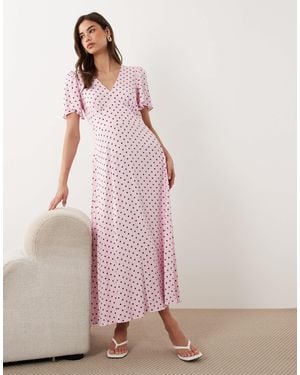Nobody's Child Atlas V-Neck Short Flutter Sleeves Midi Dress - Pink