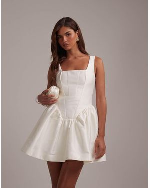 ASOS Square Neck Structured Full Skirt Mini Wedding Dress - Natural