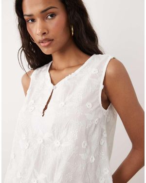 Vila Floral Applique Cotton Top With Frill Trim - White