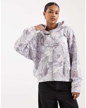 Hollister Sudadera Lila Con Capucha, Cremallera Y Estampado De Camuflaje De -Morado - Gris