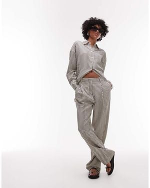 Mango Elasticated Waist Staight Leg Stripe Trouser Co-ord - Grey