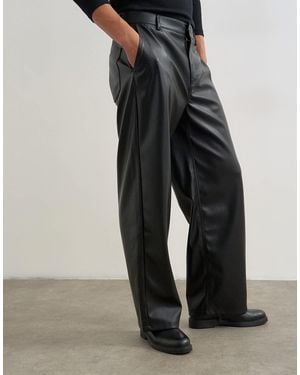 TOPMAN Baggy Fit Faux Leather Trouser - Gray