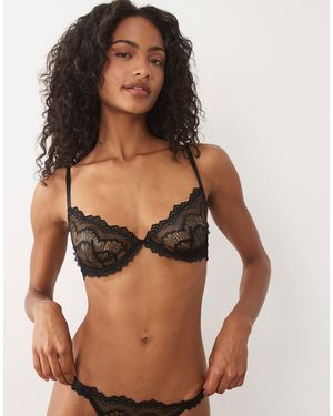 KAT THE LABEL Belvedere Embroidered Mesh Underwired Bra - Brown