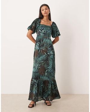 Lovedrobe Square Neck Short Sleeve Maxi Dress - Green