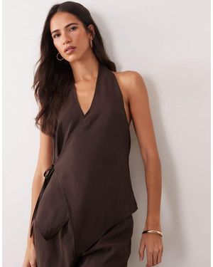 ASOS Modal Look Tie Side Wrap Halter Top - Brown