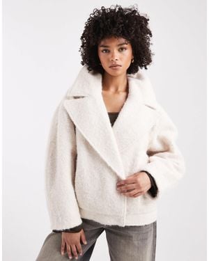 ASOS Cosy Oversized Strong Shoulder Pea Coat - White