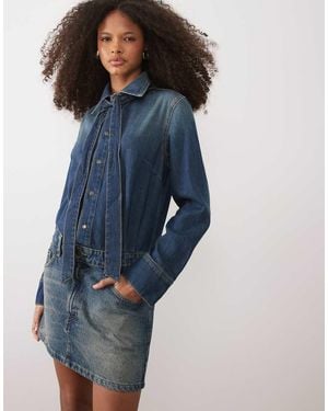 Mango 100% Cotton Denim Long Sleeve Mini Dress - Blue