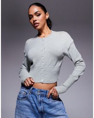 Aria Cove Structured Rib Knit Waist Deep Cuff Cropped Cardigan - Gray