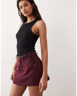 Miss Selfridge Minifalda Pantalón De Sastre Muy Corta Con Cinturón De -Morado