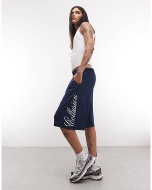 Collusion Lange, weite airtex-shorts - Blau