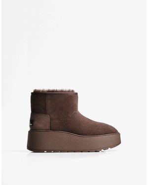 Bershka Bottines à plateforme avec doublure en fausse fourrure - marron