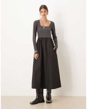 Threadbare Midi Jurk Met Poplin Rok - Meerkleurig