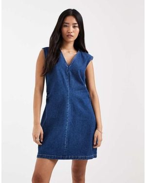 ONLY V Neck Denim Mini Dress - Blue