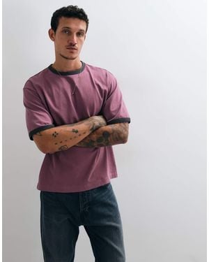 ASOS T-Shirt Ringer Squadrata Comoda Slavato - Viola