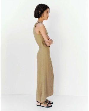 Pull&Bear Aangerimpelde Midi Jurk Met Knoop - Wit