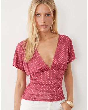 Miss Selfridge V-Neck Top - Red