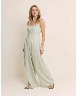 Nobody's Child Cora Linen Blend Sleeveless Button Detail Jumpsuit - Natural